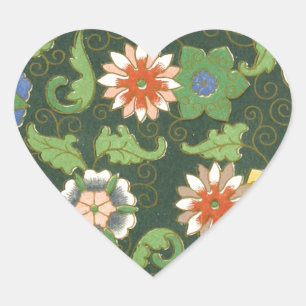 Sticker Cœur Motif antique cloisonné chinois : Vert Jade