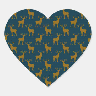 Sticker Cœur Motif cerf marron et bleu