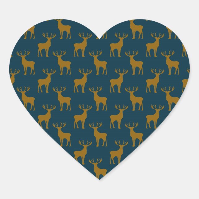 Sticker Cœur Motif cerf marron et bleu (Devant)