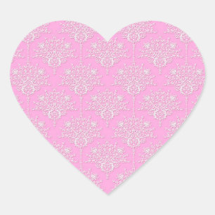 Sticker Cœur Motif damassé rose et blanc féminin