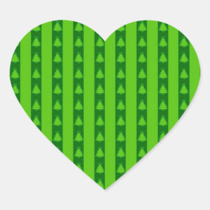 Sticker Cœur Motif d'arbre de Noël à rayures vertes