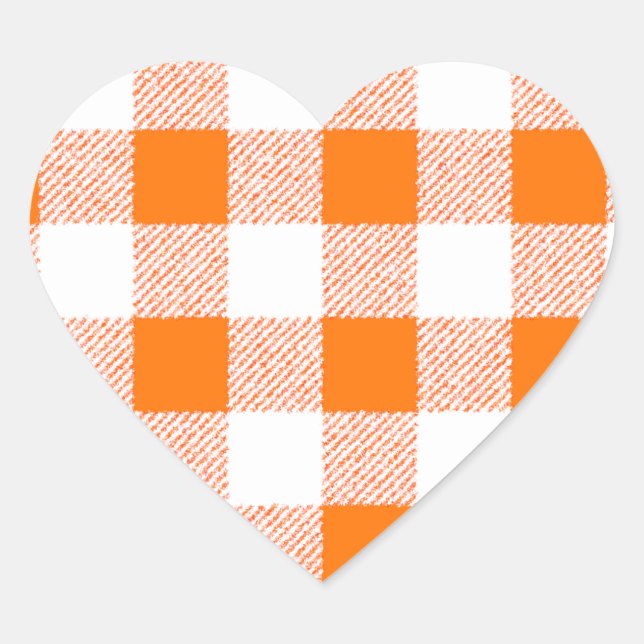 Sticker Cœur Motif de chèques Orange En vichy (Devant)