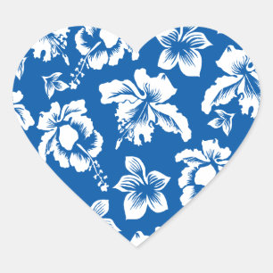 Sticker Cœur Motif de fleurs bleues Hawiian