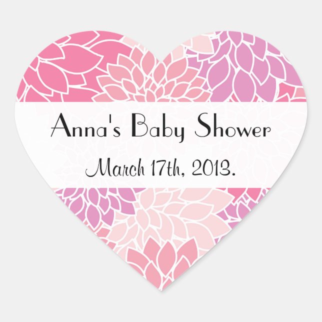 Sticker Cœur Motif De Fleurs, Dahlia Rose, Baby shower (Devant)