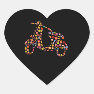 Sticker Cœur Motif de fleurs de scooter moteur