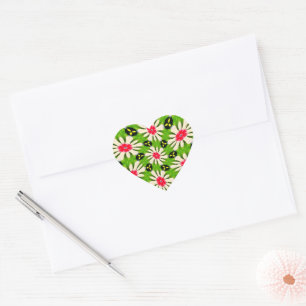 Sticker Cœur Motif de fleurs rose et blanche
