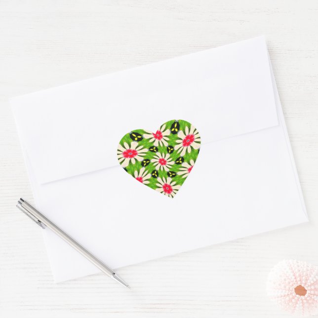Sticker Cœur Motif de fleurs rose et blanche (Enveloppe)