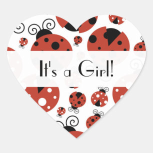 Sticker Cœur Motif De Ladybugs, Red Ladybugs, Baby shower