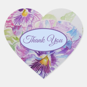 Sticker Cœur Motif de Merci fleuri Pansy Purple