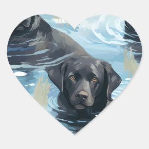 Sticker Cœur Motif de natation du Labrador noir
