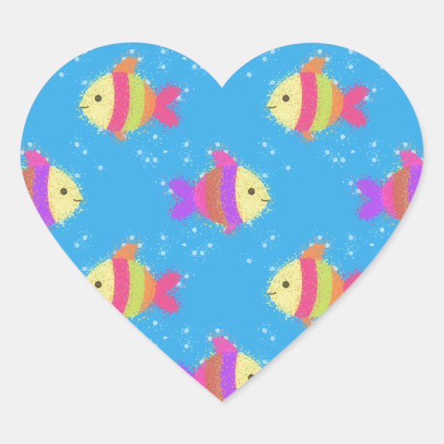 Sticker Cœur Motif de poissons (Devant)