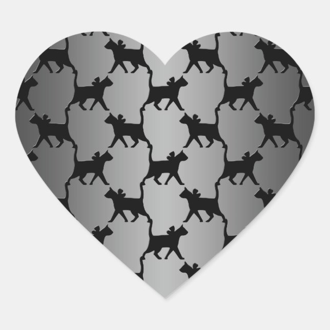 Sticker Cœur Motif de silhouette de chat mignon (Devant)