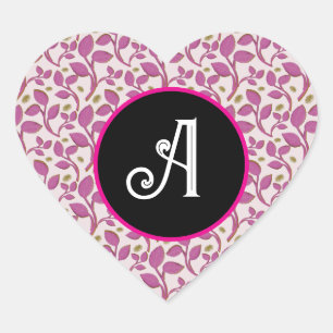 Sticker Cœur Motif de vigne botanique rose   Feuille florale él