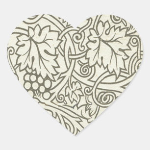 Sticker Cœur Motif de vigne de raisin gris vert de William Morr