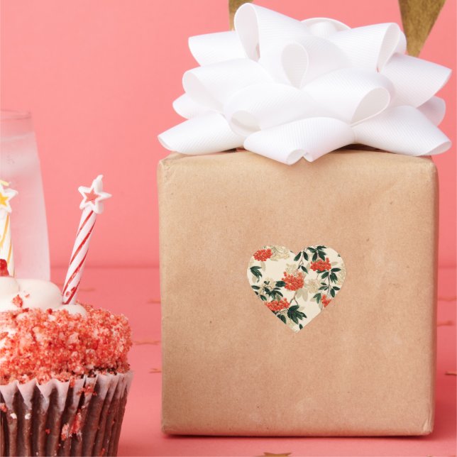 Sticker Cœur Motif décoratif rouge et blanc Berry (Fête)