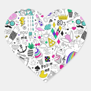 Sticker Cœur Motif des années 80 de couleur mignonne