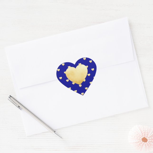 Sticker Cœur Motif des Coeurs d'or sur Royal Blue (Enveloppe)