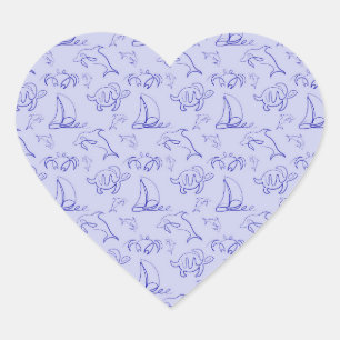 Sticker Cœur Motif d'une ligne d'animal marin et voilier