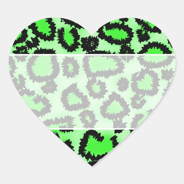 Sticker Cœur Motif Empreinte de léopard noir et vert citron. (Devant)