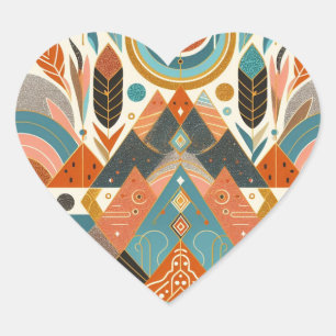 Sticker Cœur Motif ethnique tribal africain Terre Multicolores
