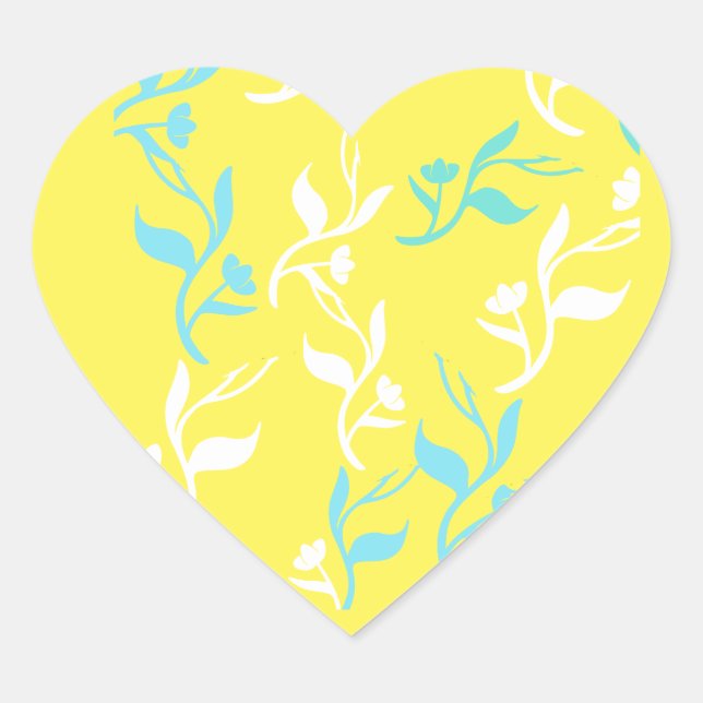 Sticker Cœur Motif Feuille blanc Turquoise (Devant)