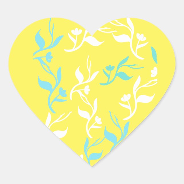 Sticker Cœur Motif Feuille blanc Turquoise (Devant)