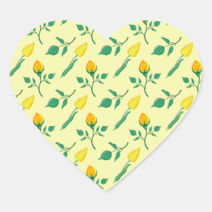 Sticker Cœur Motif floral avec rose jaune et fleurs de tulipe