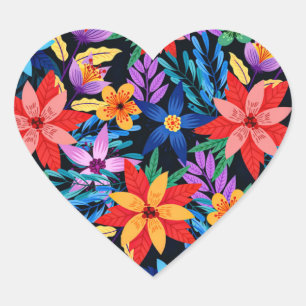 Sticker Cœur Motif Floral Exotique Coloré-68578