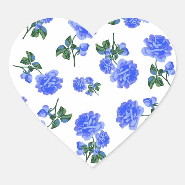 Sticker Cœur Motif floral Rose bleu foncé sur blanc (Devant)