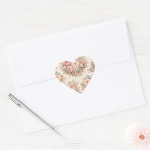 Sticker Cœur Motif floral Rose Vintage   Élégant Pastel 