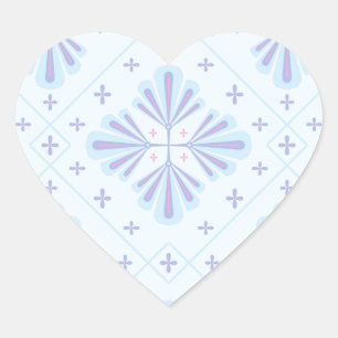 Sticker Cœur Motif géométrique floral bleu pastel répétitif 