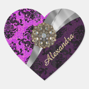 Sticker Cœur Motif girly assez magenta personnalisé de damass