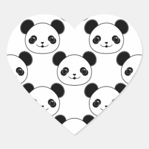 Sticker Cœur Motif Kawaii Panda En Noir Et Blanc