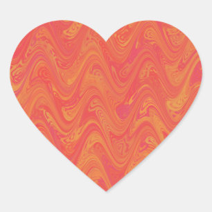 Sticker Cœur Motif Marbré Orange Rose Rouge