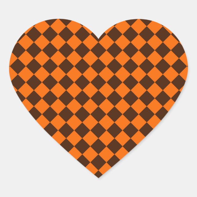 Sticker Cœur Motif Orange Brown Diamond Checker (Devant)