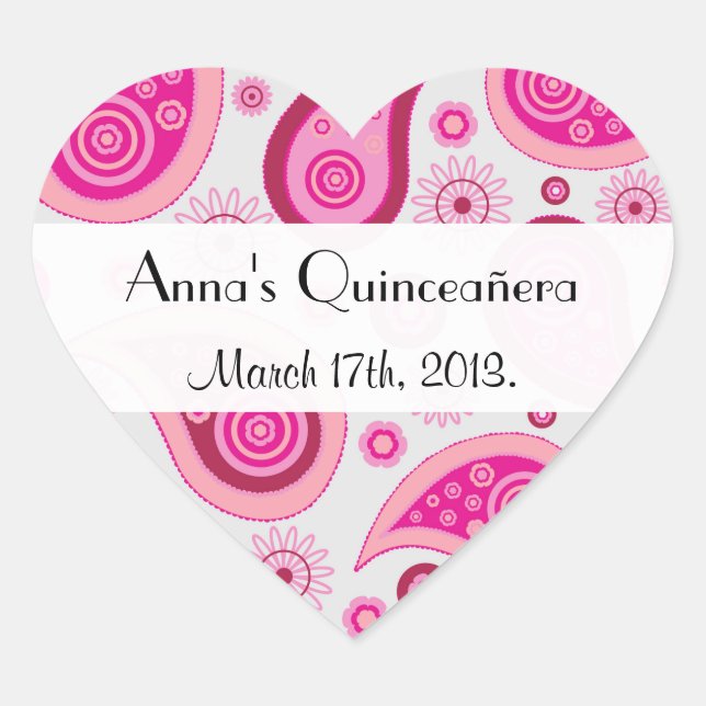 Sticker Cœur Motif Paisley, Persian Paisley, Quinceanera (Devant)