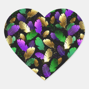 Sticker Cœur Motif sans couture avec des plumes de Mardi Gras
