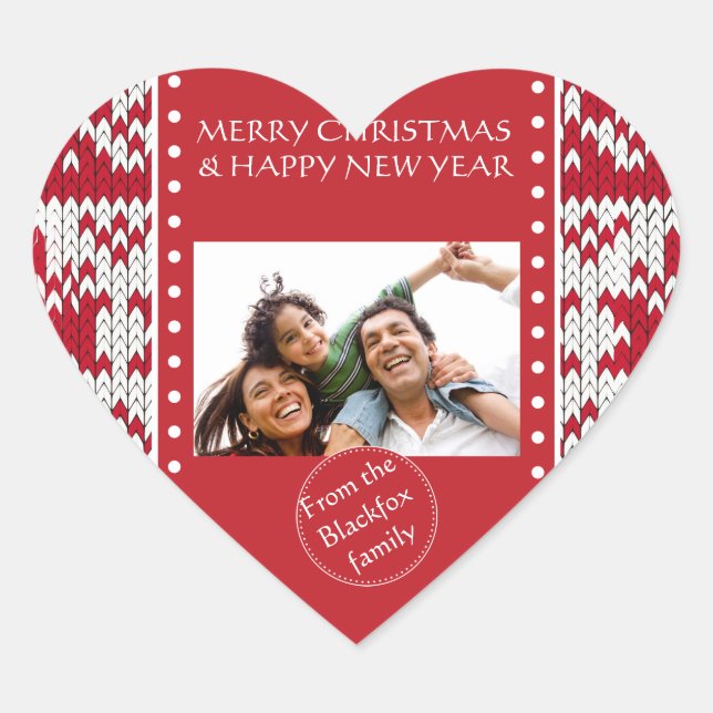 Sticker Cœur Motif tricoté de Noël (Devant)