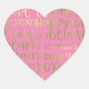 Sticker Cœur Mots Inspirants Pink Gold