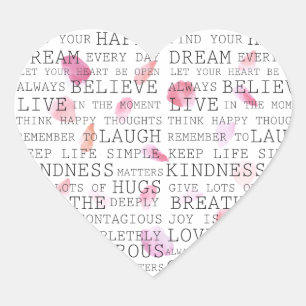 Sticker Cœur Mots Inspirationnels Pétales Roses Pink Peach