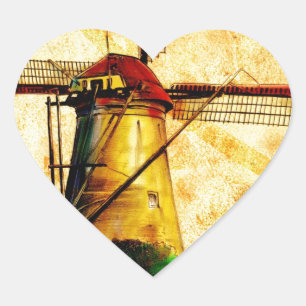 Sticker Cœur Moulin à vent vintage du fineart F021
