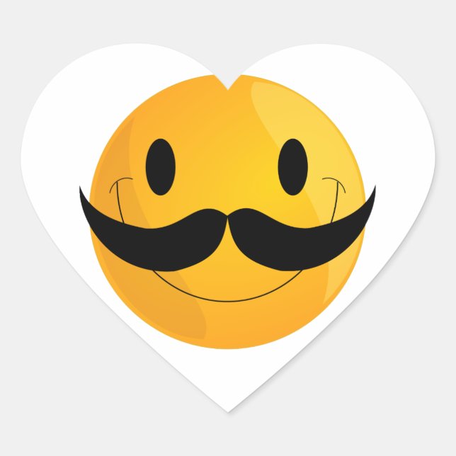 Sticker Cœur Moustache Happy Face Emoji (Devant)