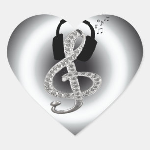 Sticker Cœur Music Gclef avec casque