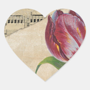 Sticker Cœur Musique victorienne vintage Tulips romantiques