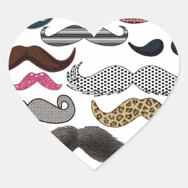 Sticker Cœur Mustache Collage Moustaches Populaire Ajouter un t (Devant)