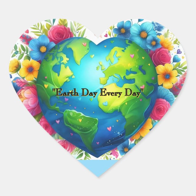 Sticker Cœur Nature-Lover Heart Earth Artwork  ("Celebrate Earth Day every day with this bright floral heart shaped sticker")