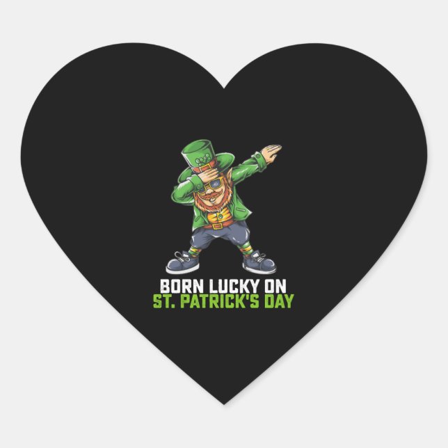 Sticker Cœur Né Lucky Sur St Patrick's Day Dabbing Birthday (Devant)