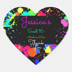 Sticker Cœur Neon, Tache de peinture, Sweet Sixteen, Bat Mitzva