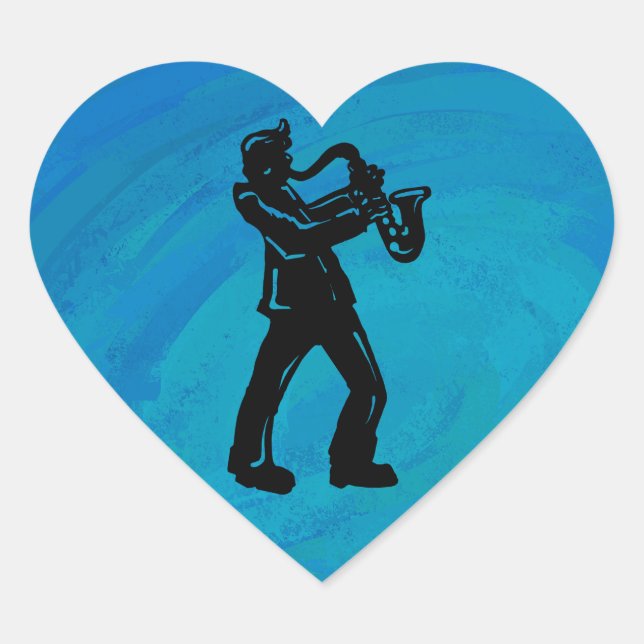 Sticker Cœur New York Boogie Nuits Saxophone Bleu (Devant)
