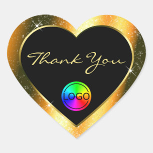 Sticker Cœur Noble orange Parties scintillant  Merci avec logo
